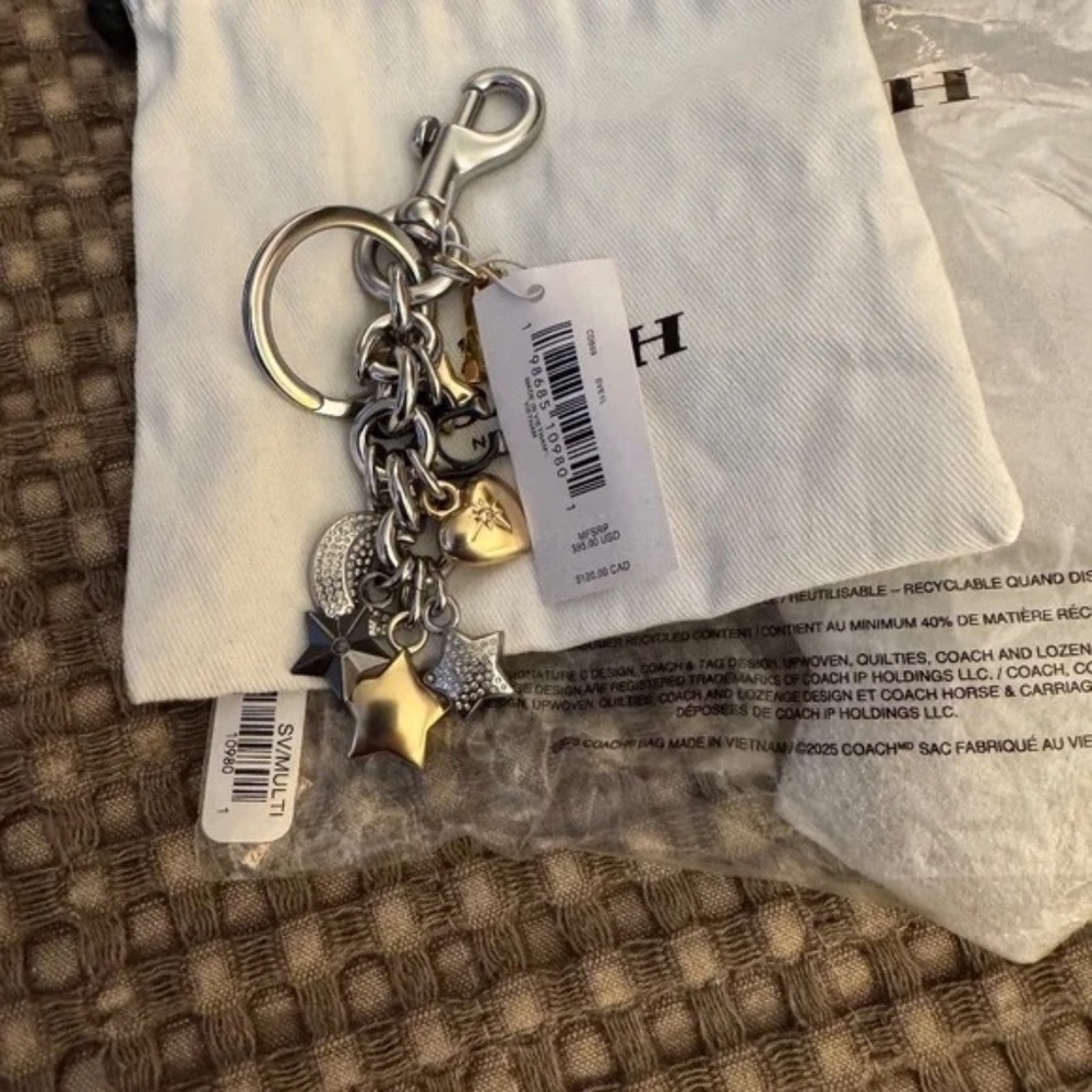 Coach Star Moon Mixed Metal Bag Charm CDB59 Keychain NWT